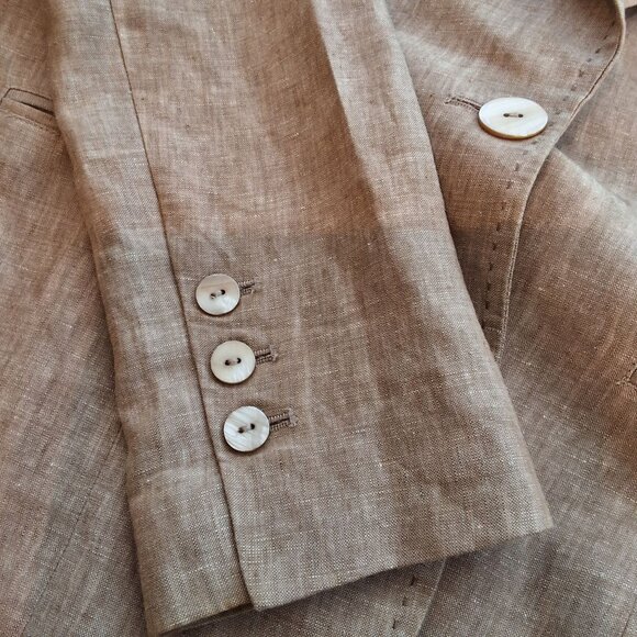 H&M Beige Linen Single-Breasted Blazer With Notched Collar & Shell Buttons SZ 10 - Picture 5 of 8